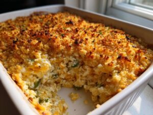 Close-up of baked Bacon Jalapeño popper dip in a white dish, showing a creamy interior and crispy, golden breadcrumb topping.