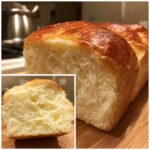 Close-up of a loaf and slice showing the incredibly soft, fluffy crumb of homemade japanese milk bread.