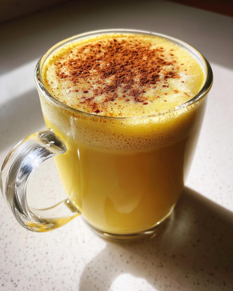 A glass mug filled with rich, yellow homemade eggnog topped with foamy froth and sprinkled cinnamon.