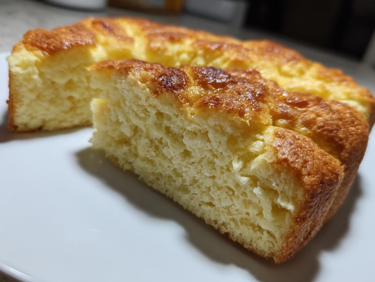 Close-up of the fluffy, golden-brown interior texture of the 4 ingredient keto pizza crust.