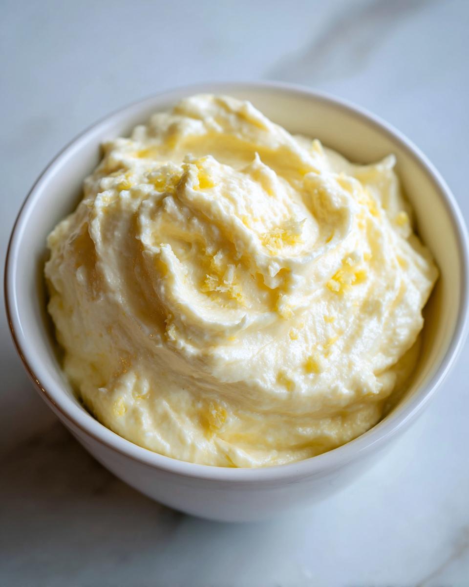 Close-up of thick, creamy homemade garlic aioli topped with lemon zest in a white bowl.