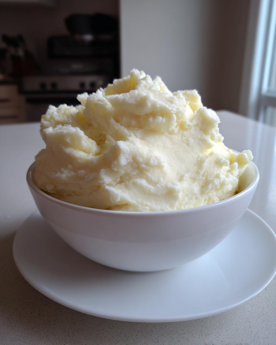 A generous serving of creamy, fluffy mashed potatoes piled high in a white bowl.
