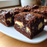Close-up of fudgy gingerbread brownies with a visible cream cheese swirl layer.