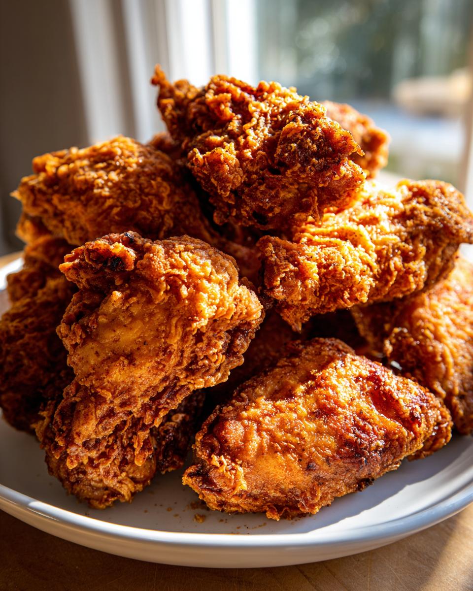 A close-up of a large pile of perfectly cooked, crispy fried chicken wings on a white plate.