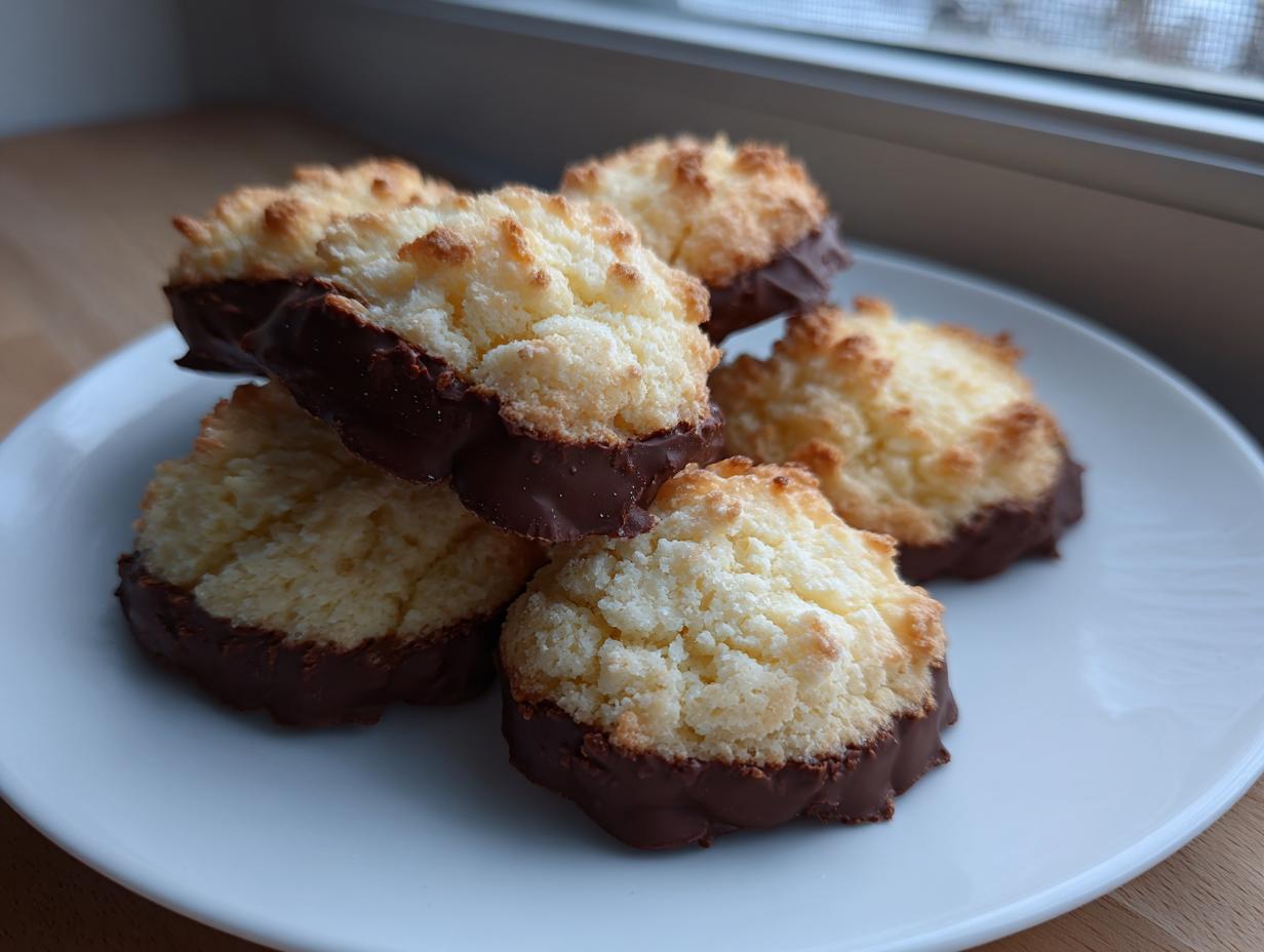 A stack of golden brown italian butter cookies dipped in dark chocolate resting on a white plate.