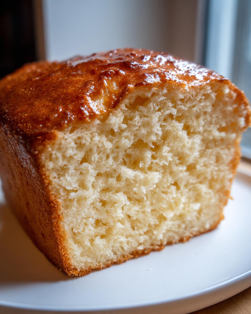 Close-up of a slice showing the soft, airy crumb of the finished condensed milk bread.
