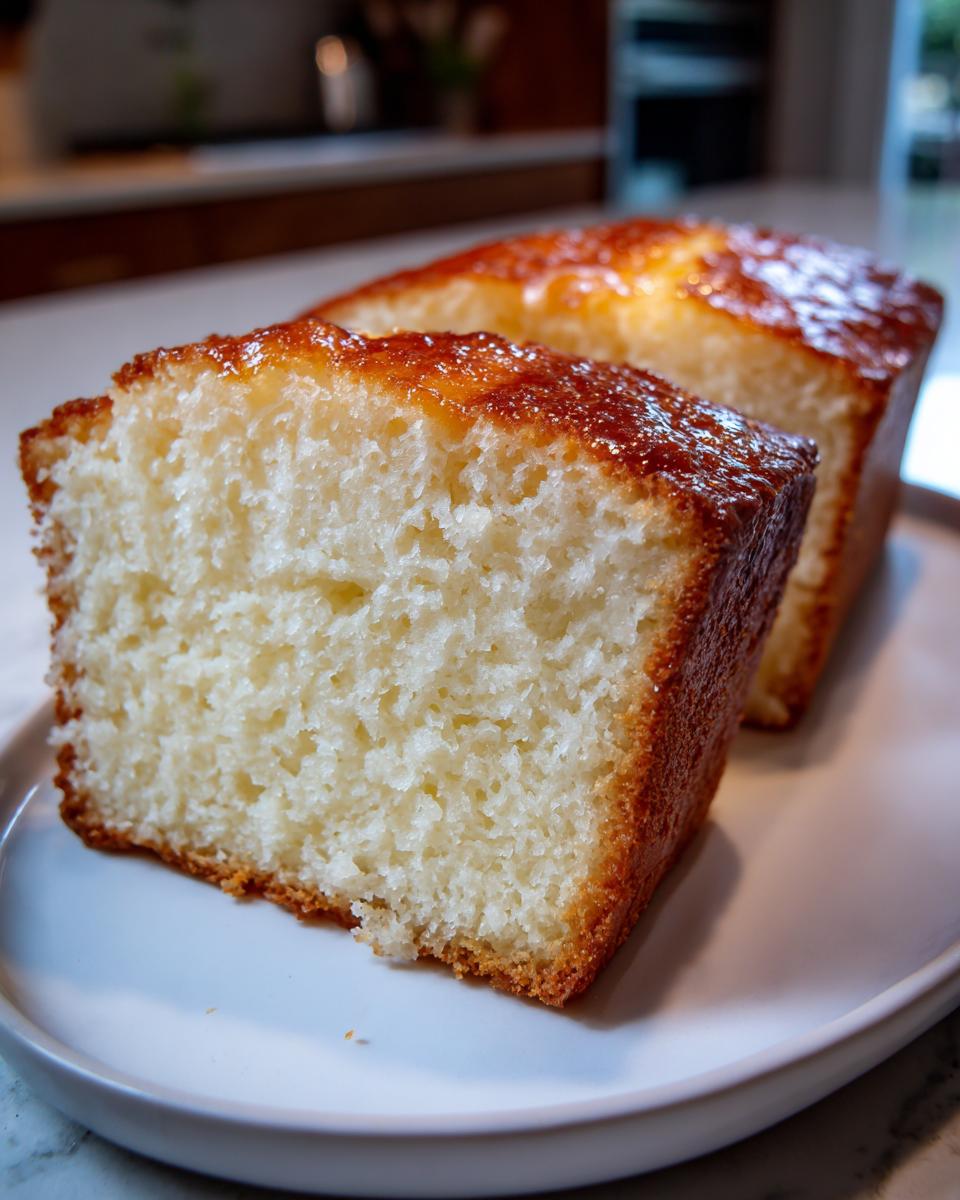A thick slice of soft, fluffy condensed milk bread with a golden, glossy top crust, sitting on a white plate.