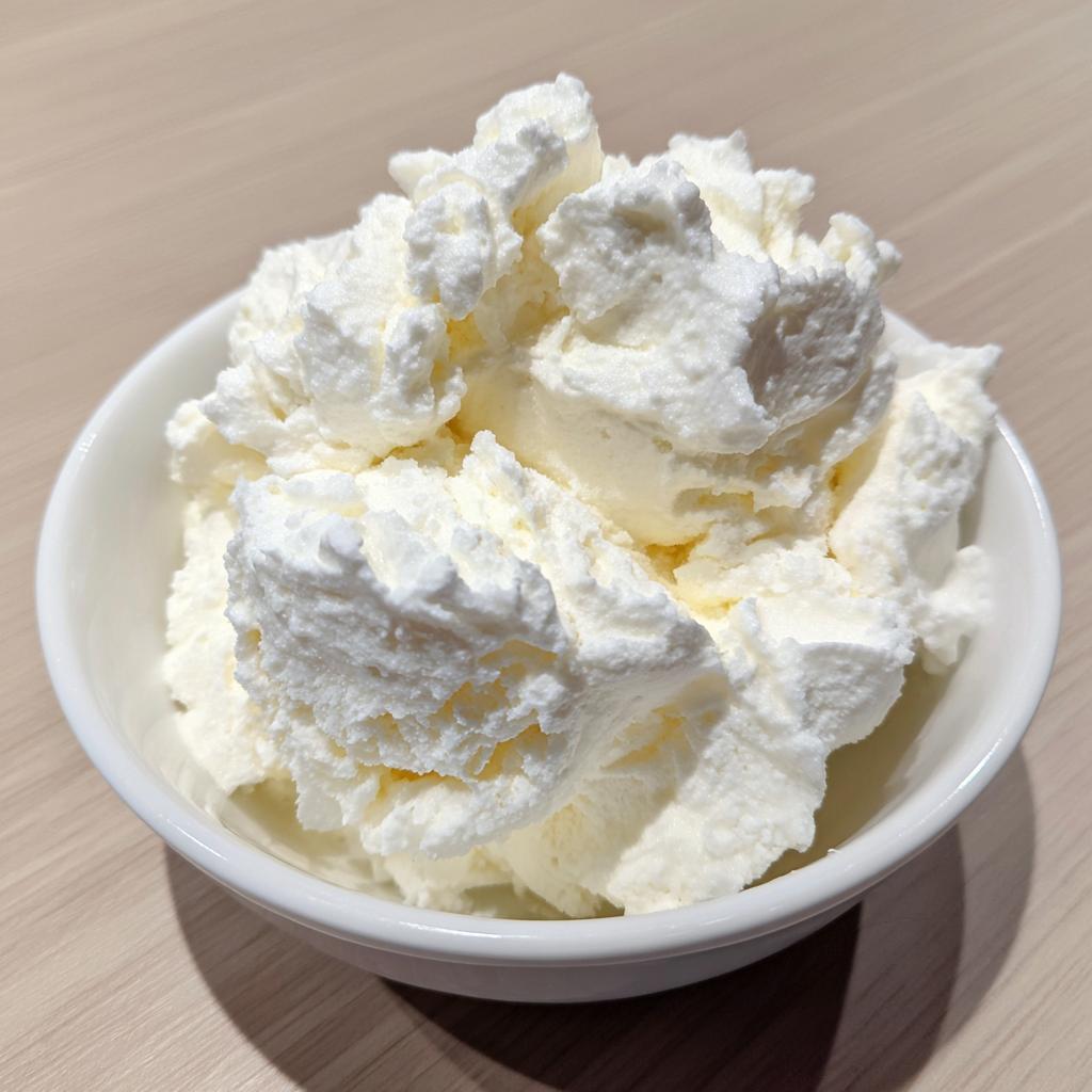 A close-up of a white bowl filled with fluffy, freshly made snow ice cream.