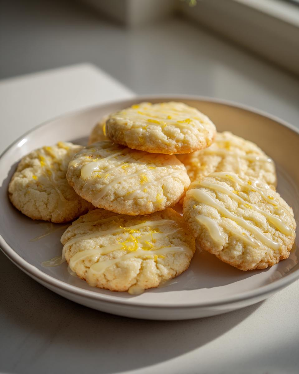 A stack of soft, round Earl Grey cookies drizzled with white glaze and sprinkled with bright yellow lemon zest.
