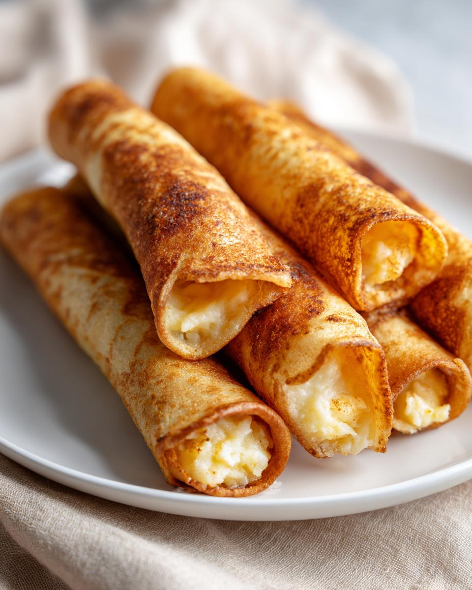 Close-up of rolled tortillas filled with mashed potato mixture, resembling potato tacos.