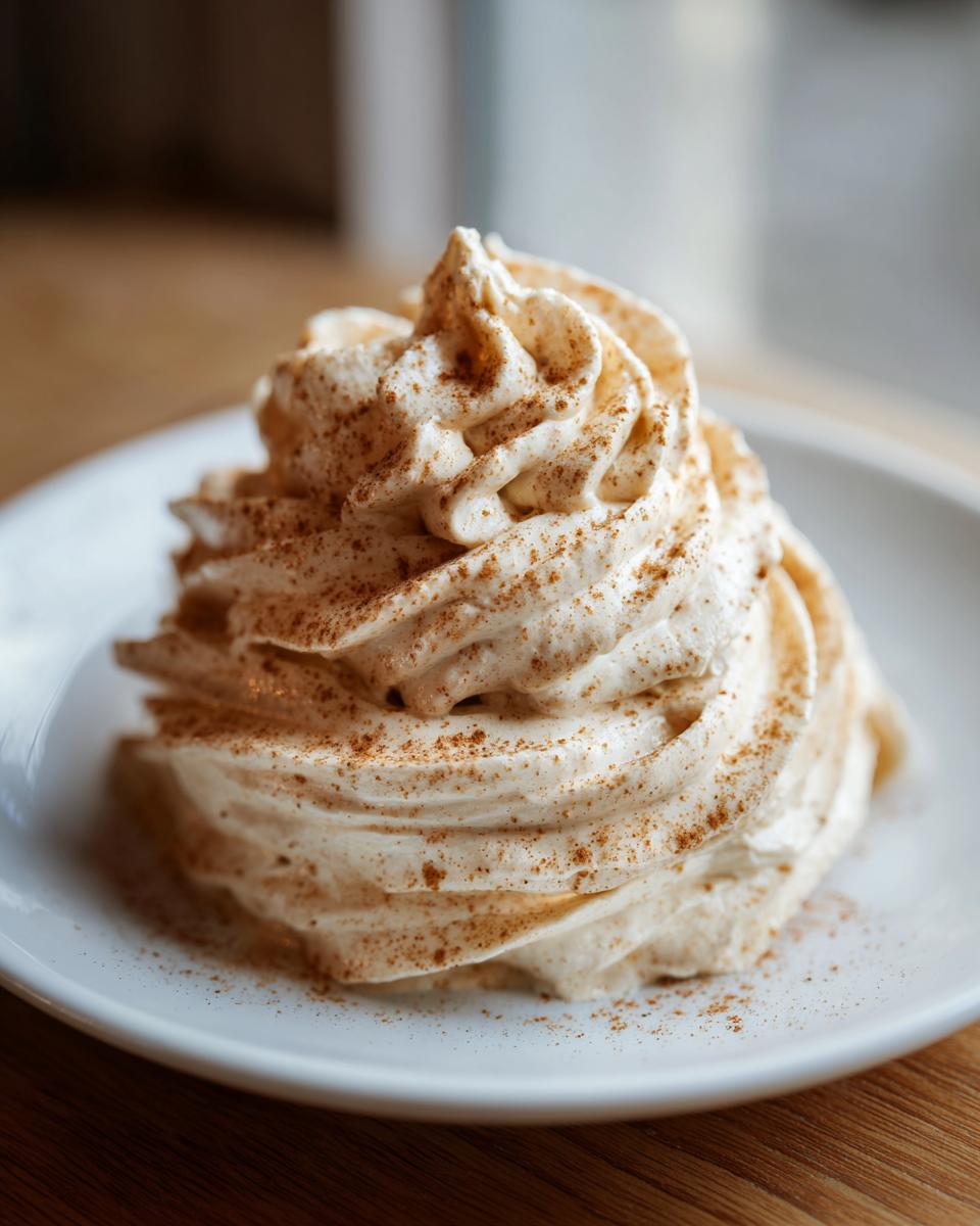 A swirl of light brown whipped honey butter, dusted generously with cinnamon, served on a white plate.