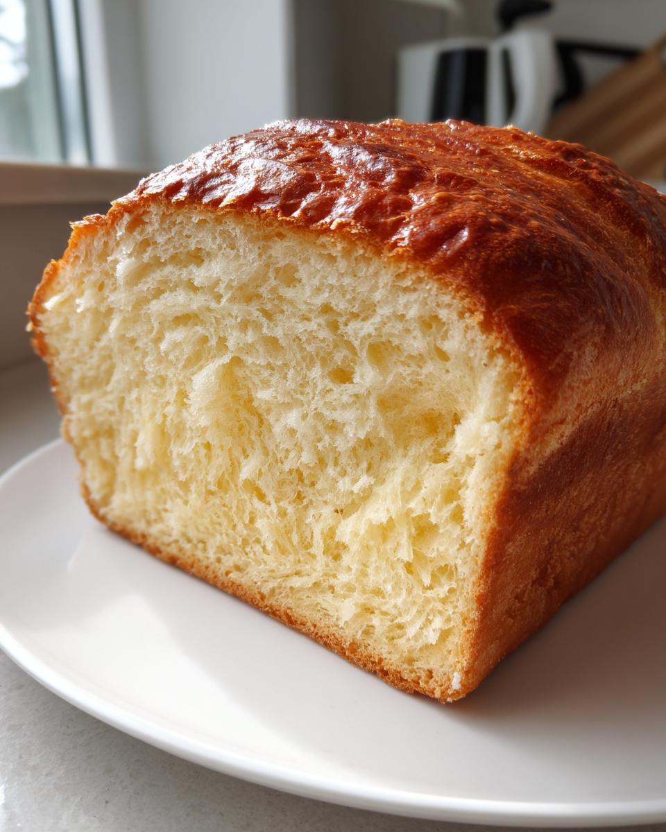 Close-up of a slice of golden brown yeast bread showing a soft, fluffy, and airy interior crumb.