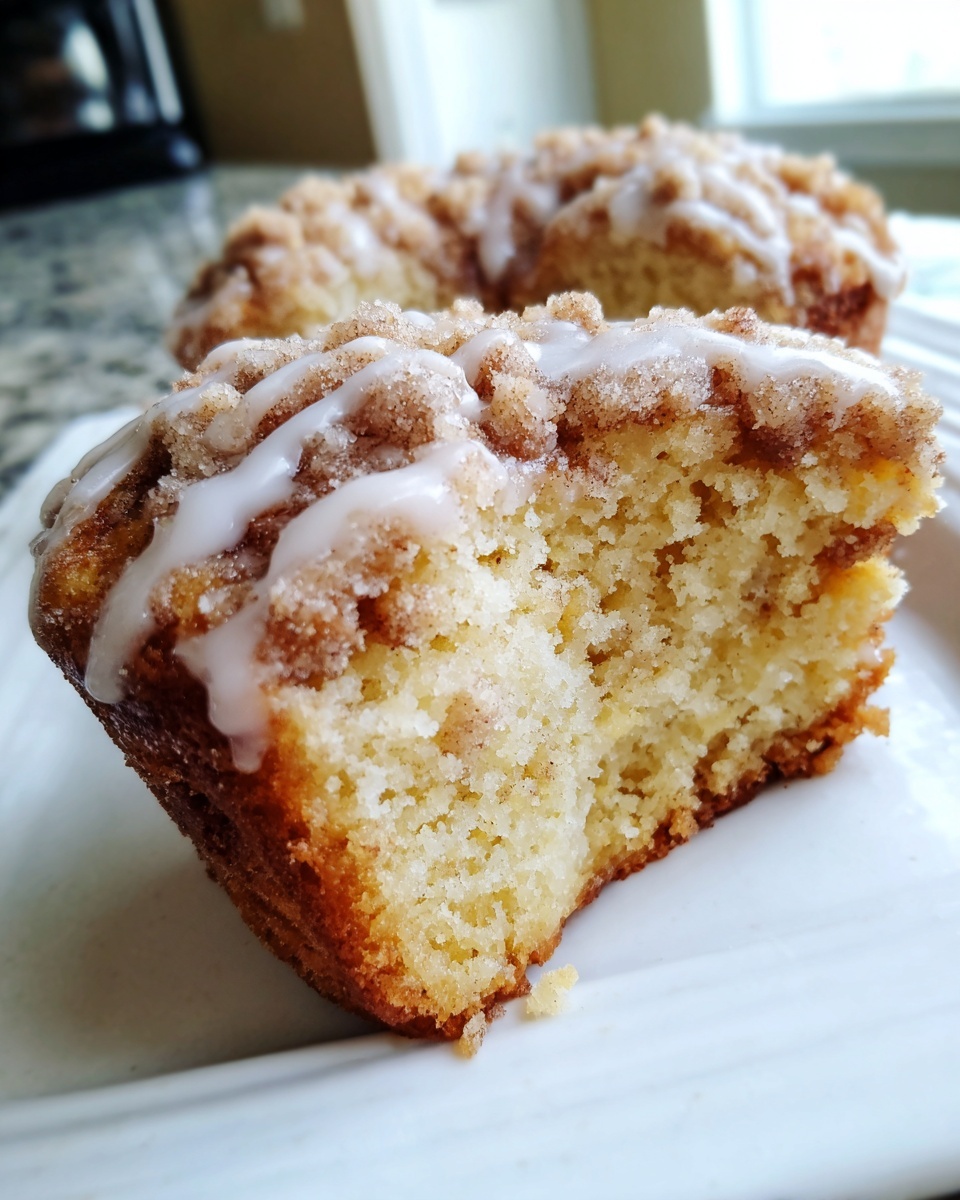 A close-up of a bite taken out of a soft, moist gilmore girls coffee cake cookie with cinnamon streusel and vanilla glaze.