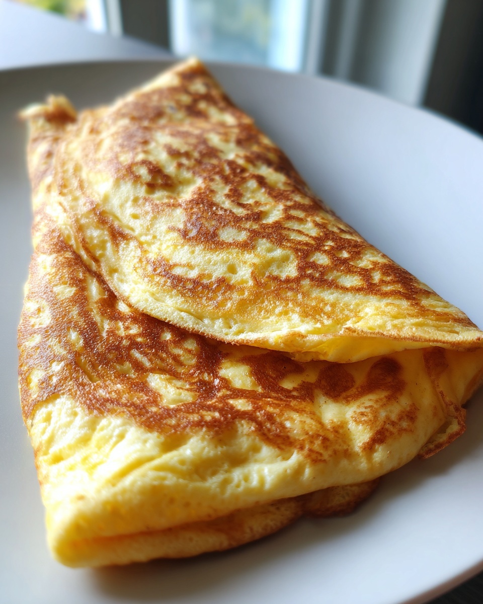 A golden-brown, folded egg-based cottage cheese wrap resting on a white plate.
