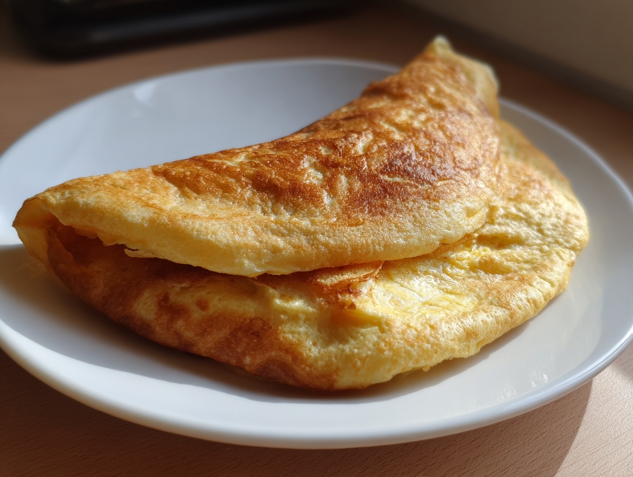 A golden brown, folded cottage cheese wrap resting on a clean white plate, ready to eat.
