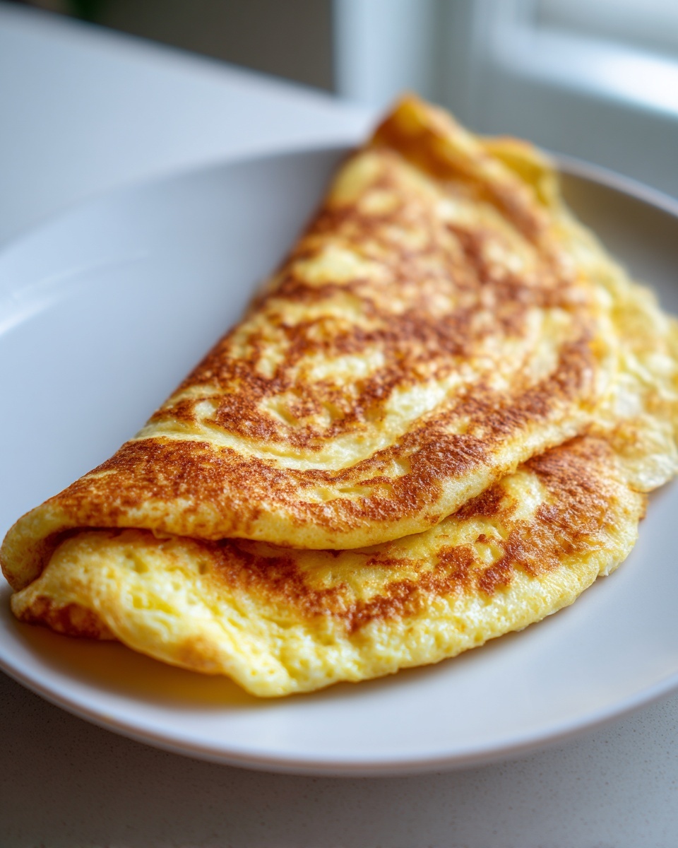 A golden brown, folded egg-based cottage cheese wrap served on a white plate.