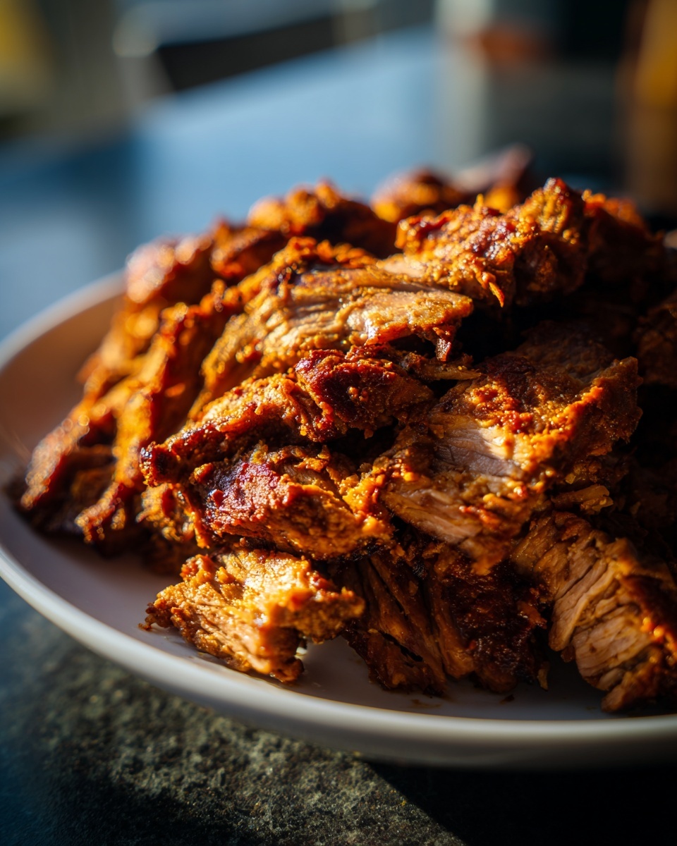 A close-up shot of richly seasoned, shaved homemade doner kebab meat piled high on a white plate.
