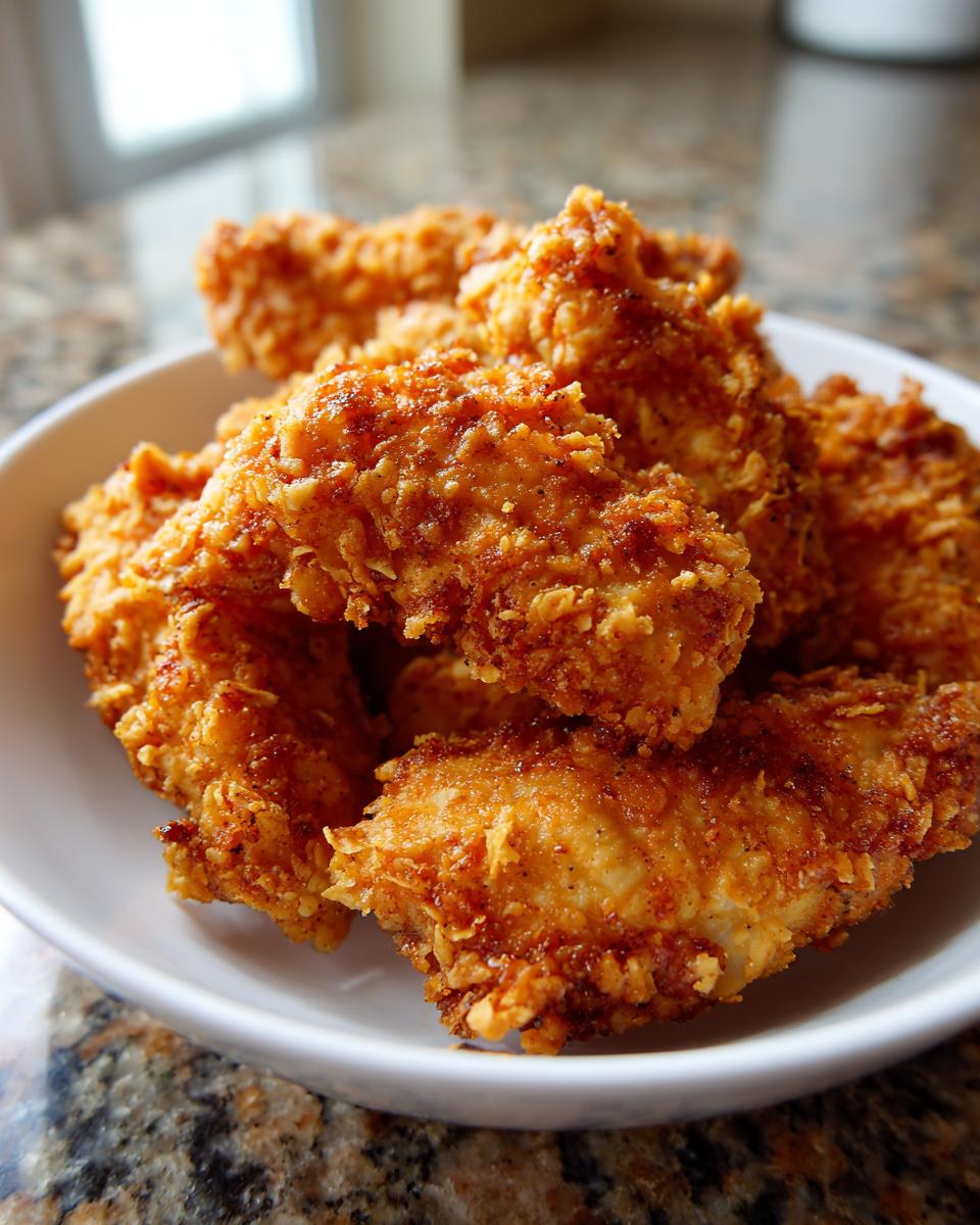 Close-up of crispy, golden-brown cracker barrel chicken tenders piled high in a white bowl.