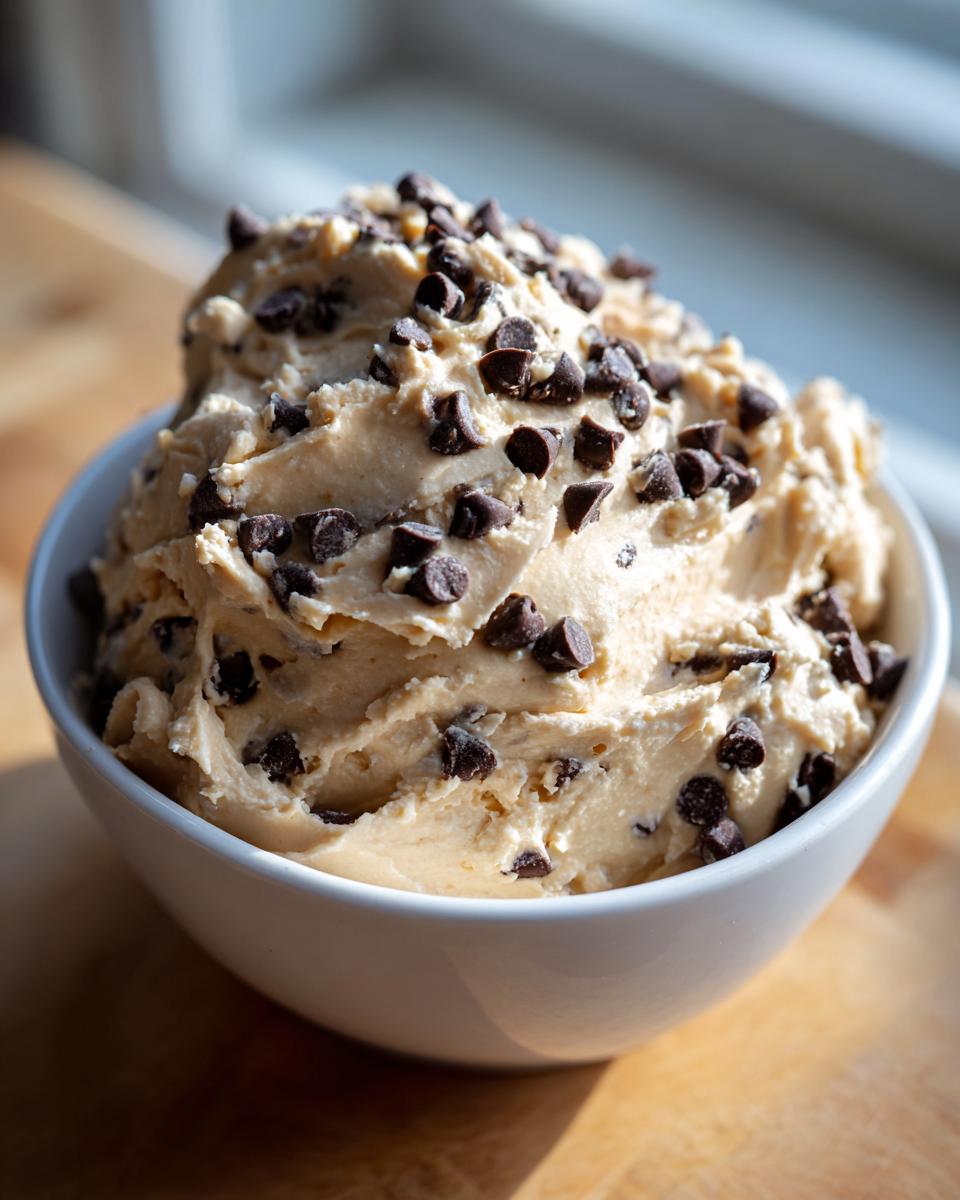 A white bowl filled with creamy, peanut butter-based buckeye dip generously topped with mini chocolate chips.