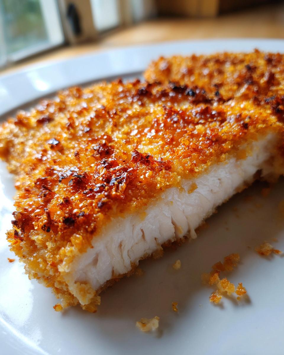 Close-up of a juicy piece of parmesan crusted chicken with mayo, showing the white interior and golden, crispy coating.
