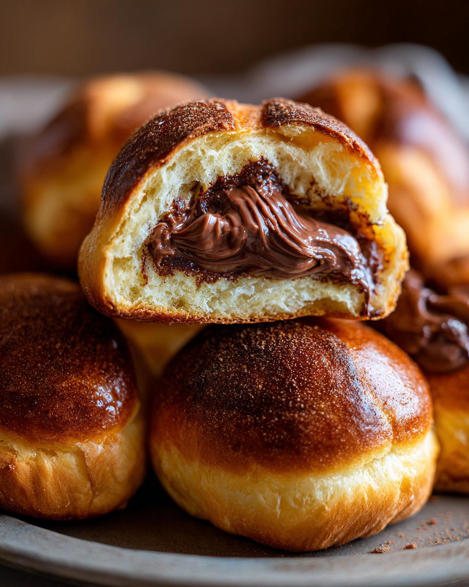 Close-up of a halved italian chocolate maritozzi bread showing rich, swirled chocolate filling inside a soft bun.